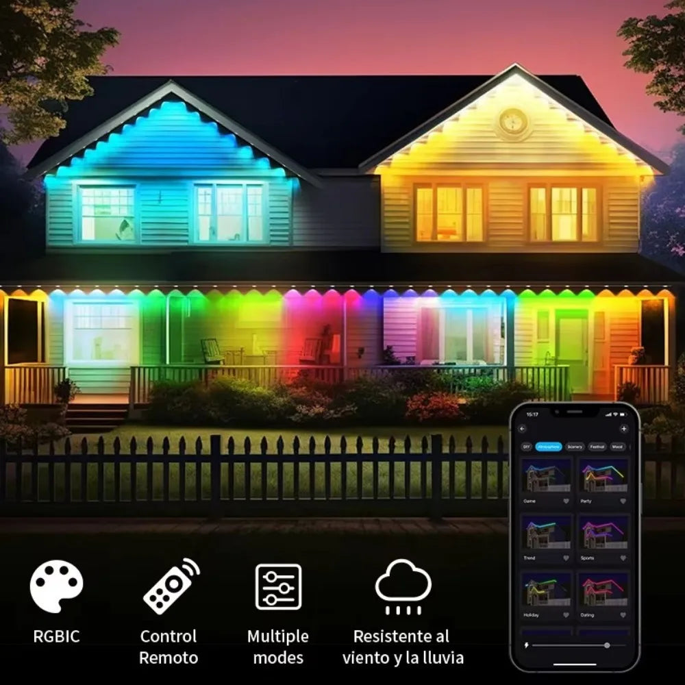 300ft Smart Eave Lights 180LEDS Permanent Outdoor Lights LED String Lights App Remote Waterproof .