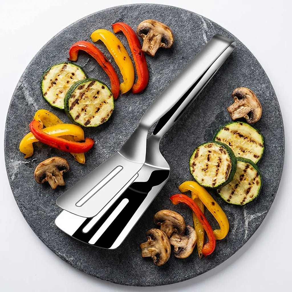 Durable Stainless Steel Steak Clip - Multifunctional Grill Tongs with Spatula,