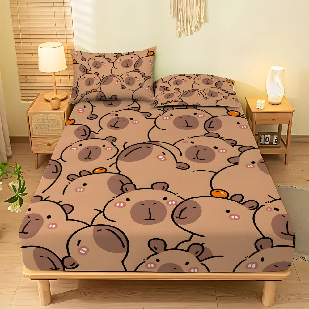 3Piece Bed Sheet Set Capybara Printing . Soft Comfort Microfiber Deep Pocket Twin Full Queen King