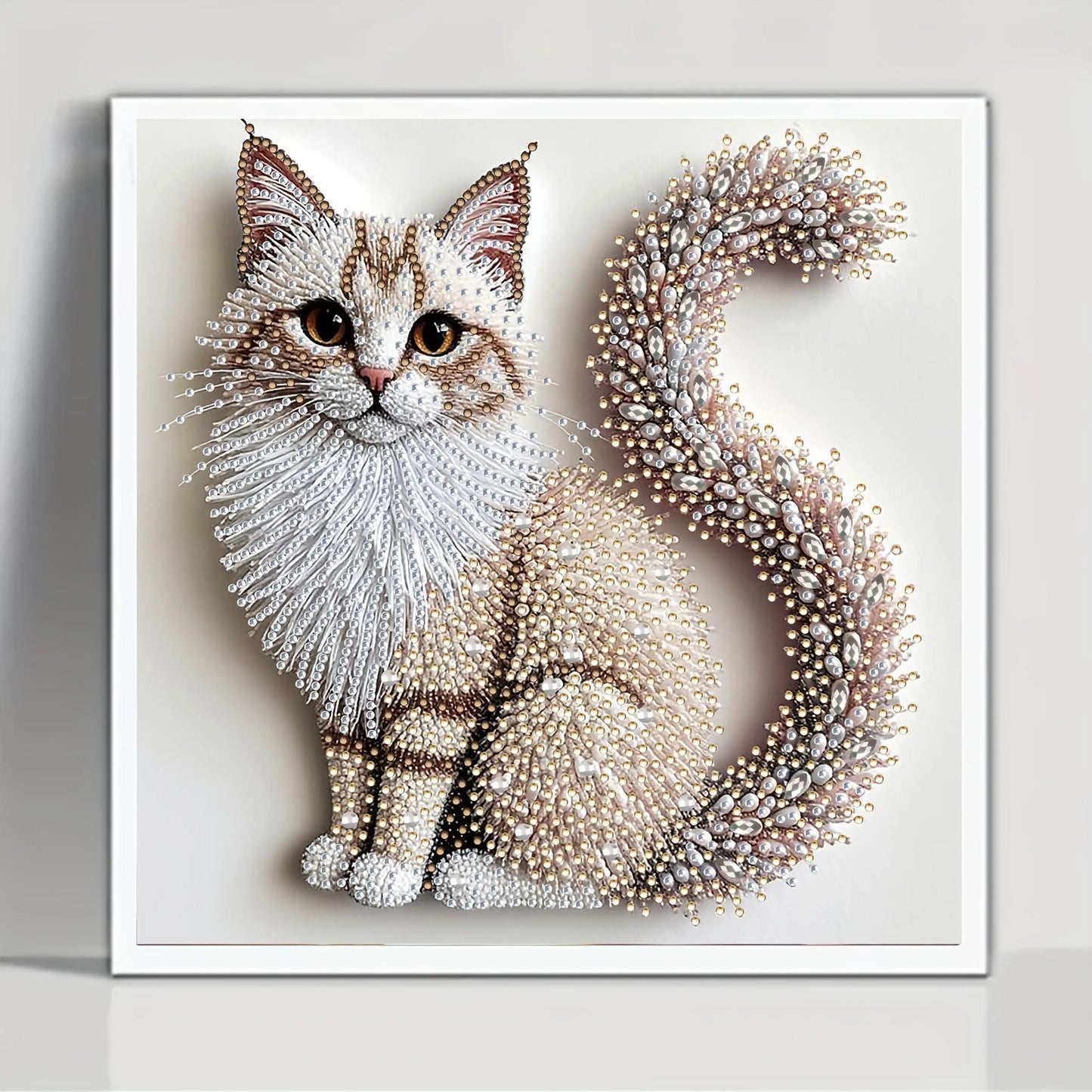 2D Flat Printing, Irregular Diamonds, Canvas Material, Acrylic Paint 5D Diamond Painting Kit | Fluffy Kitten .