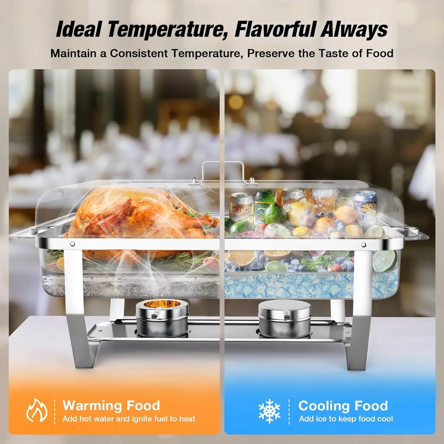 2/4/6 Pack 8QTChafing Dish Buffet Set Stainless Steel Food Warmer Kit with Lids Holders