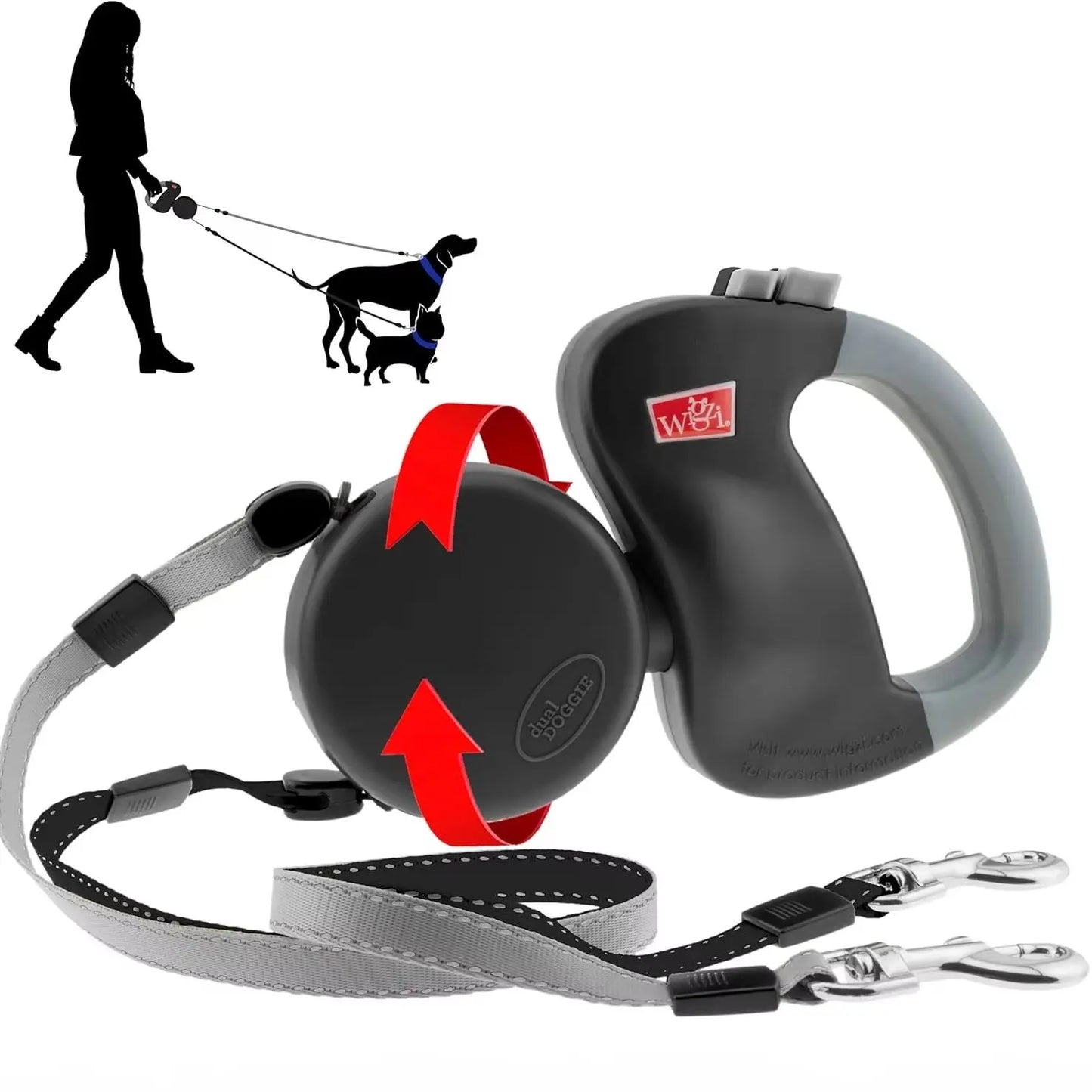 Self-Retracting Pet Leash with Dual Heads, 360-Degree Outdoor Dog Lead, One Leash for Two Dogs