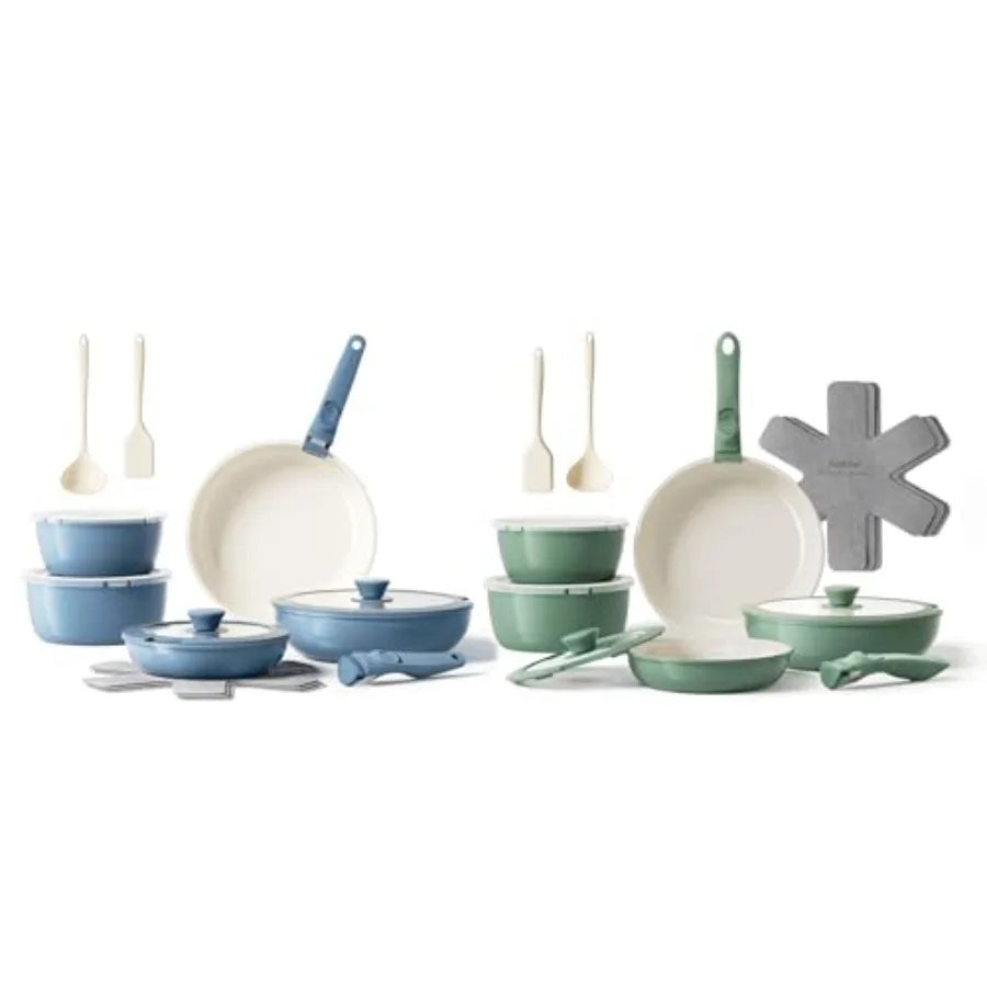 32pcs Ceramic Pots and Pans Set Non Stick Nonstick Kitchen Cookware Set with Detachable Handle .