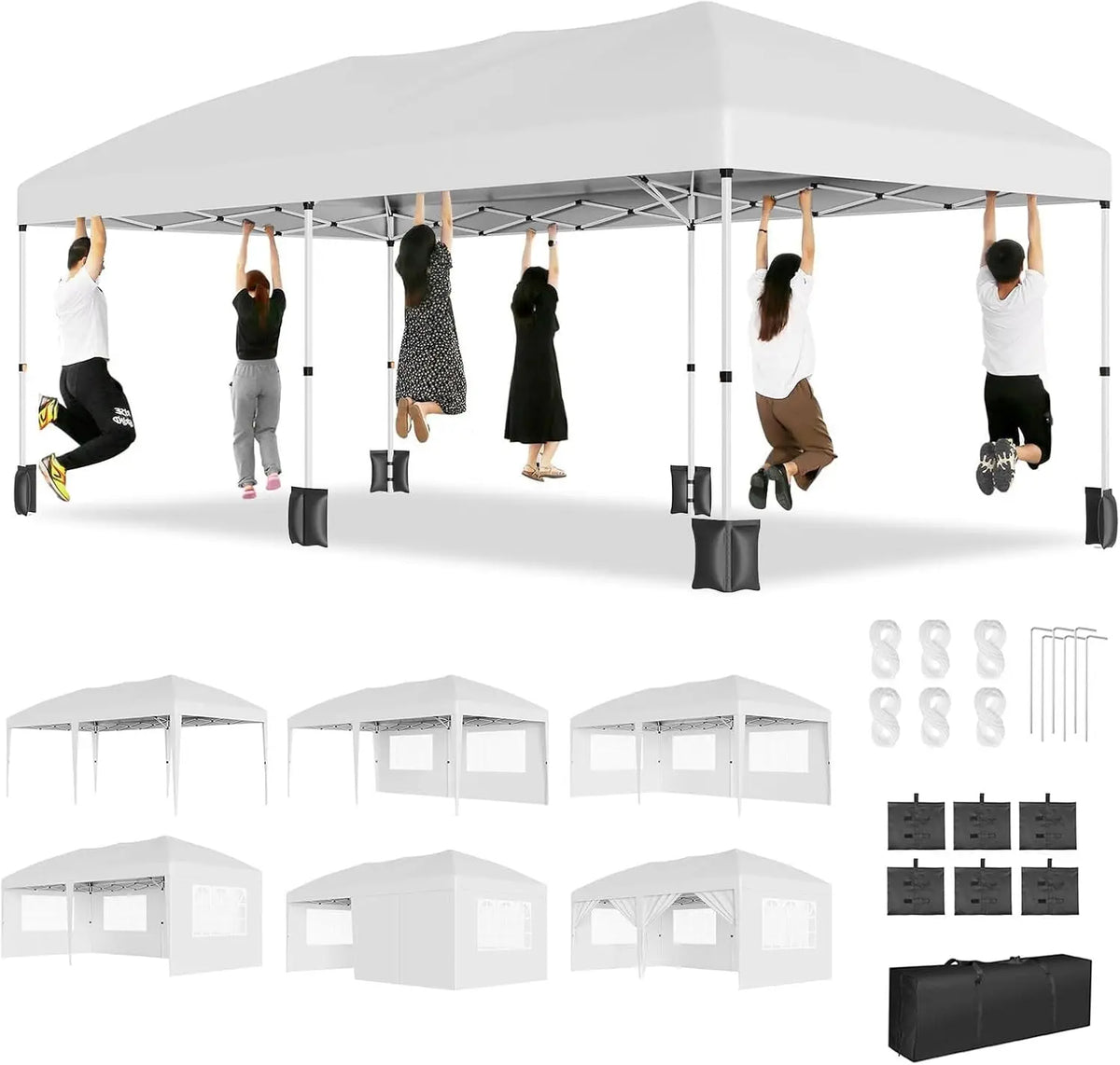 10x20ft Pop‑Up Canopy Tent w/Window Sidewalls  Folding Gazebo Tent . Waterproof Outdoor Shelter Light-transparent Sidewall Windows . 0xford Fabric