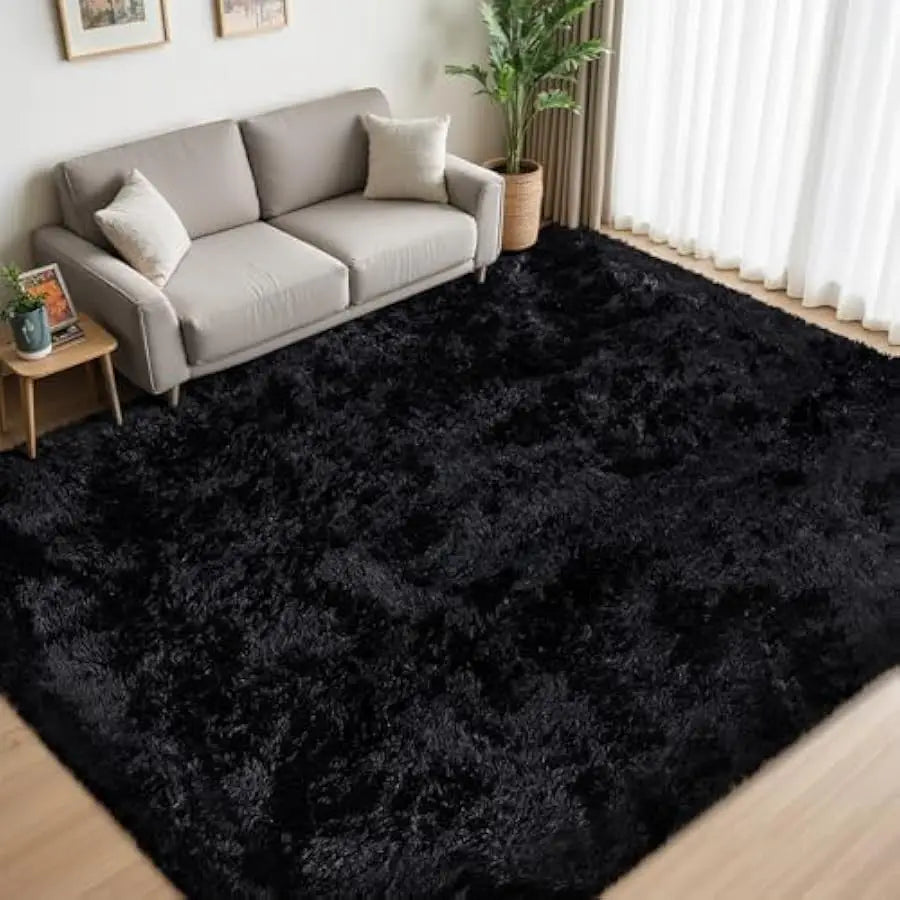 8x10 Area Rug. Ultra Soft Fluffy Shag Black Rugs, Large Fuzzy Plush Indoor Non Slip Carpet Washable Rug .