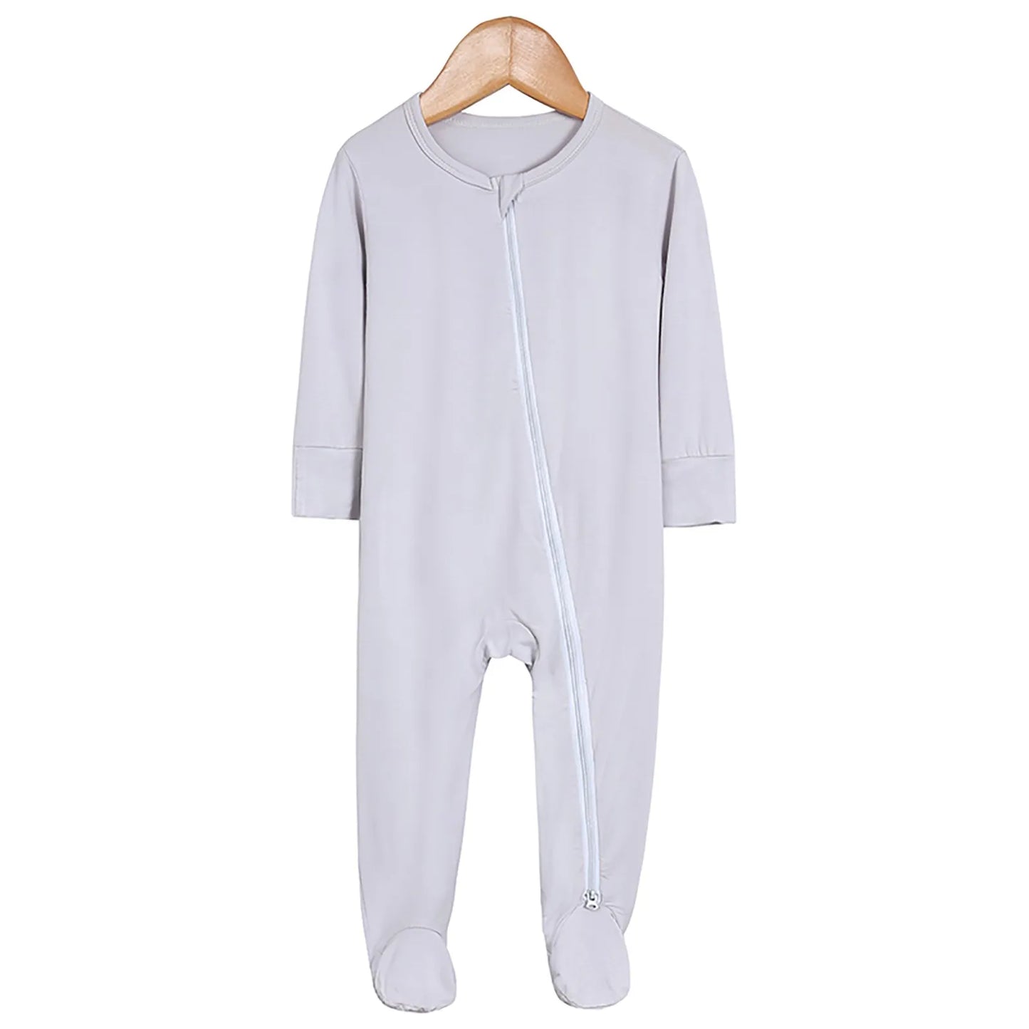 Long Zipper Girls Bodysuits Footed Long Sleeve Baby Pajamas