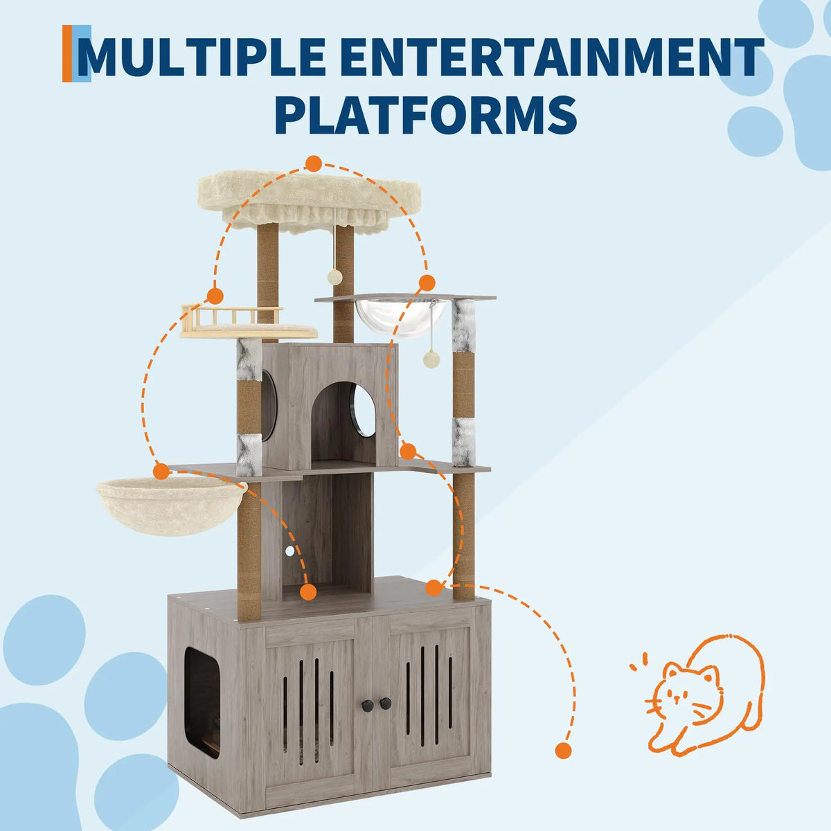 Multi-Level Cat Tree with Hidden Litter Box Enclosure Sisal Scratching Posts Condo & Hammock . Modern Litter Box Furniture
