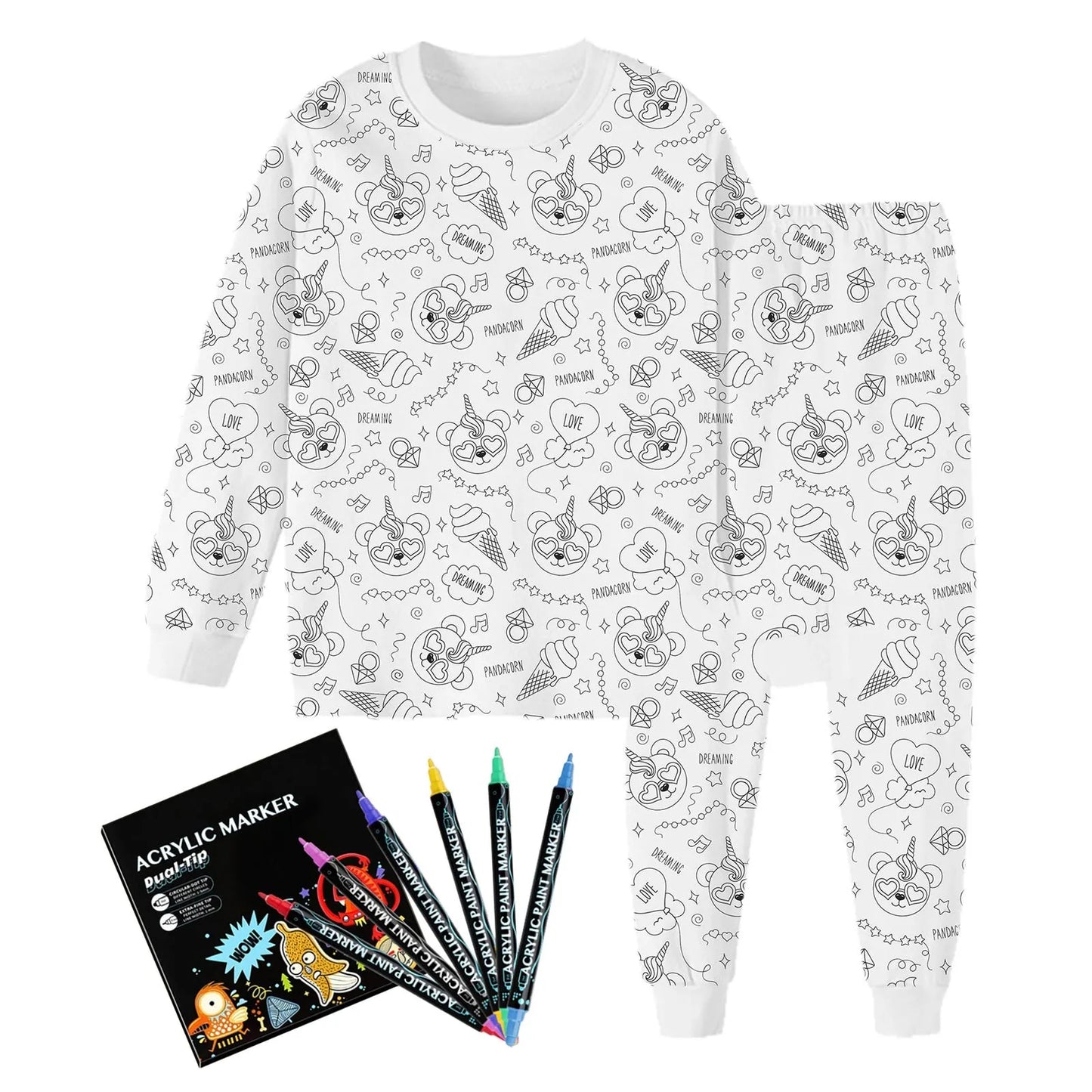 Clothes for Kids  Size7-8 Kid DIY Hand Painted t Coloring Pajama Sets