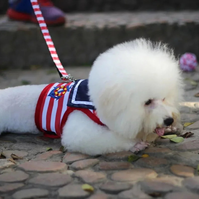Soft and Breathable Nautical-style Dog Outfit & Leash Set, Suitable for Small and Medium Dogs,  and Cats