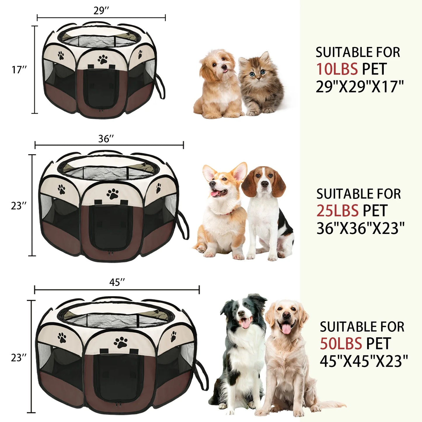 Foldable Pet Playpen for Dogs & Cats - Durable Oxford Cloth with Removable Zipper,