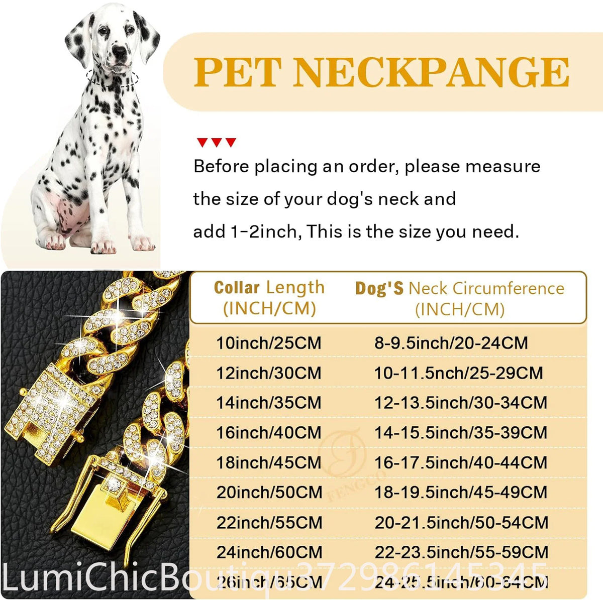 Luxury Gold Metal Dog Chain Collar Bling Pet Jewelry Necklace For Small Medium Large Dogs. Cats .