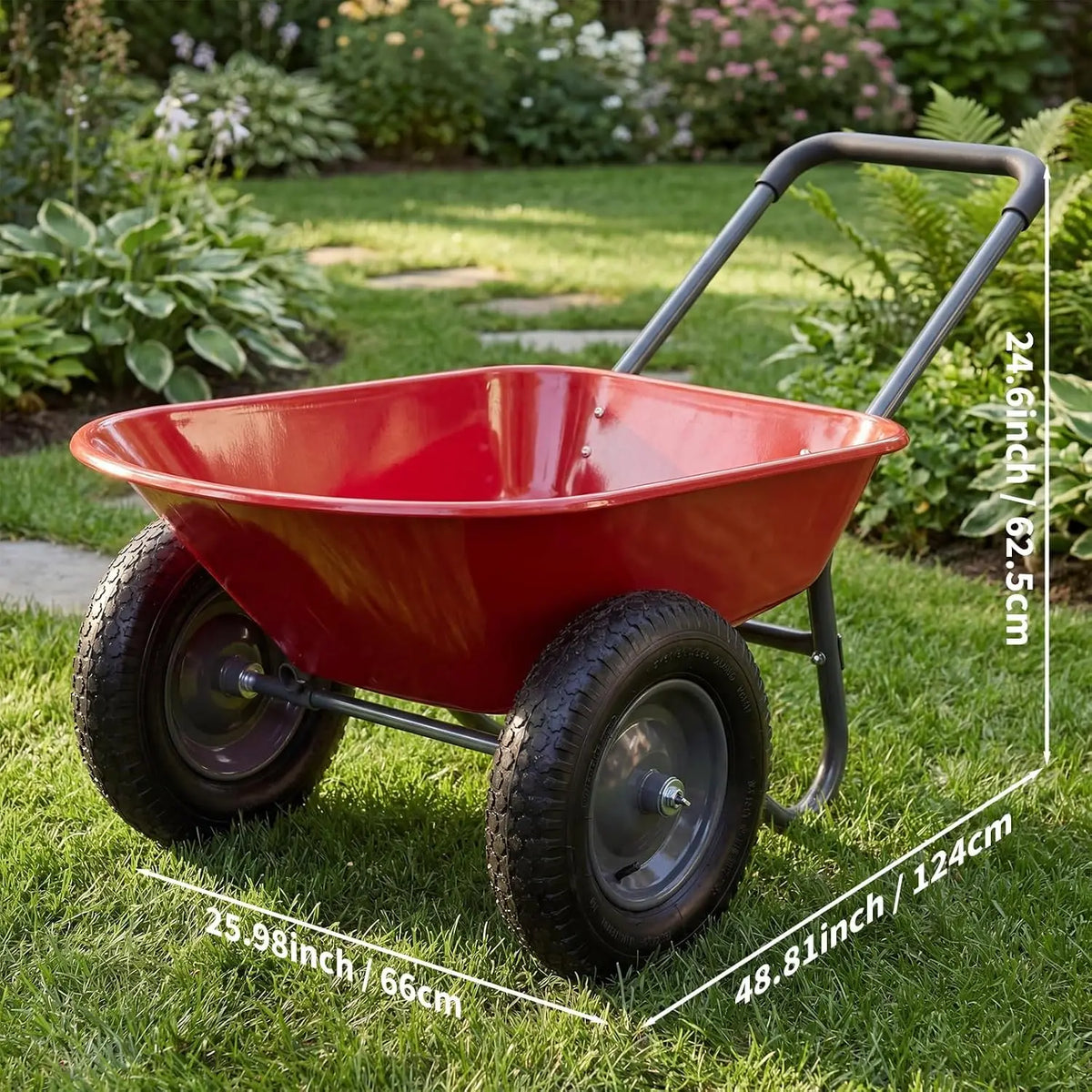 600 Lbs Garden Wheelbarrow with All Terrain 2 Wheel Wagon Cart Steel Frame | Utility Heavy Duty Outdoor Garden Cart 2-Wheel.