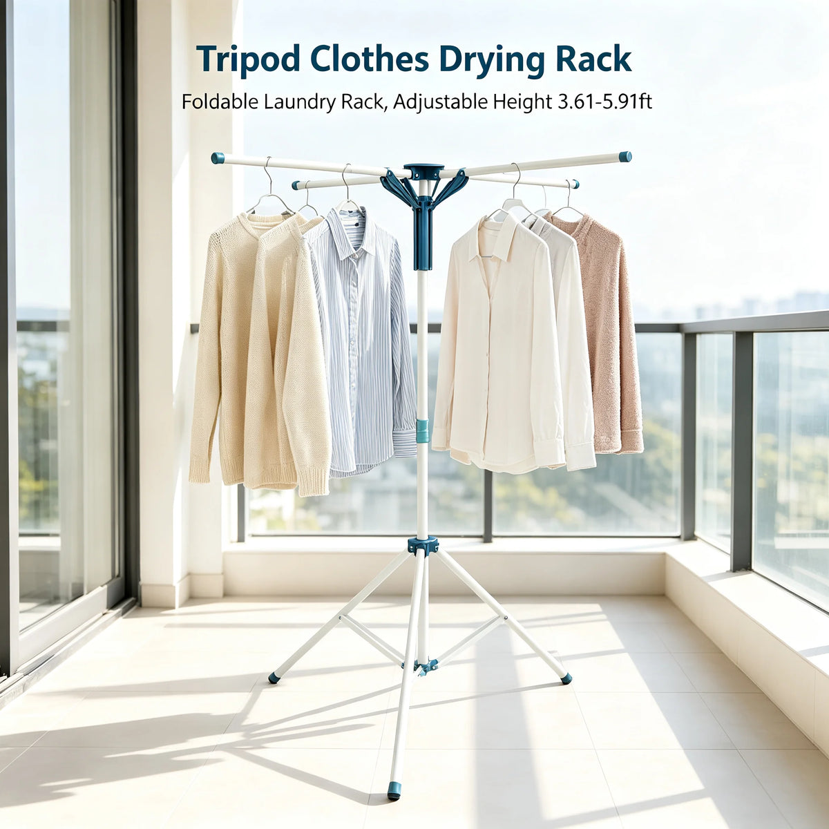 Tripod Clothes Drying Rack Foldable Laundry Rack with 4 Hanging Rods, Adjustable Height 3.61-5.91ft .