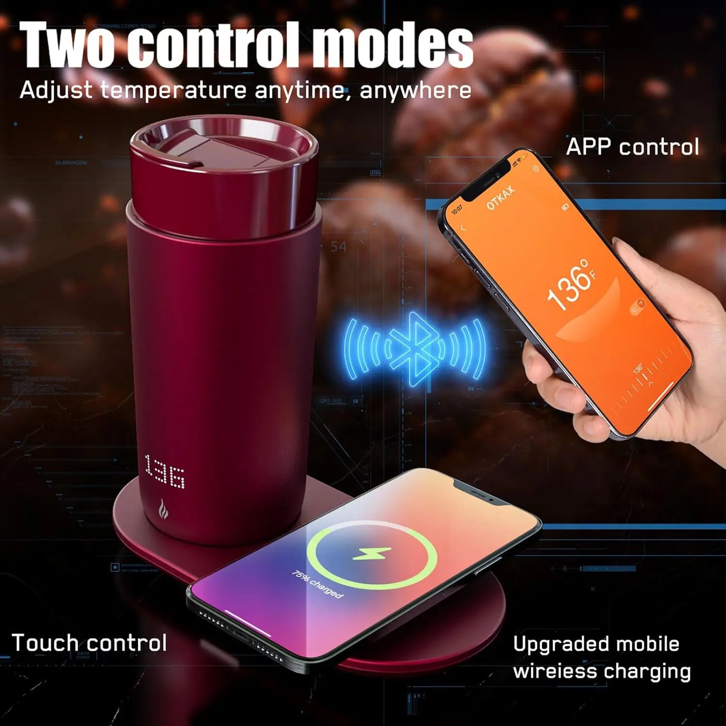 Temperature Control Heated Coffee Mug Smart Self Heating Travel Mug 12 Oz