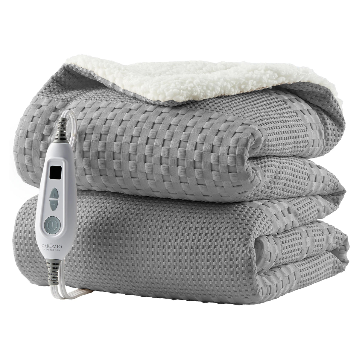 84*90 in Heated Throw Blanket Waffle Sherpa Electric Heating Blanket for Cozy Warmth 50x60 in Gray Queen/King Size
