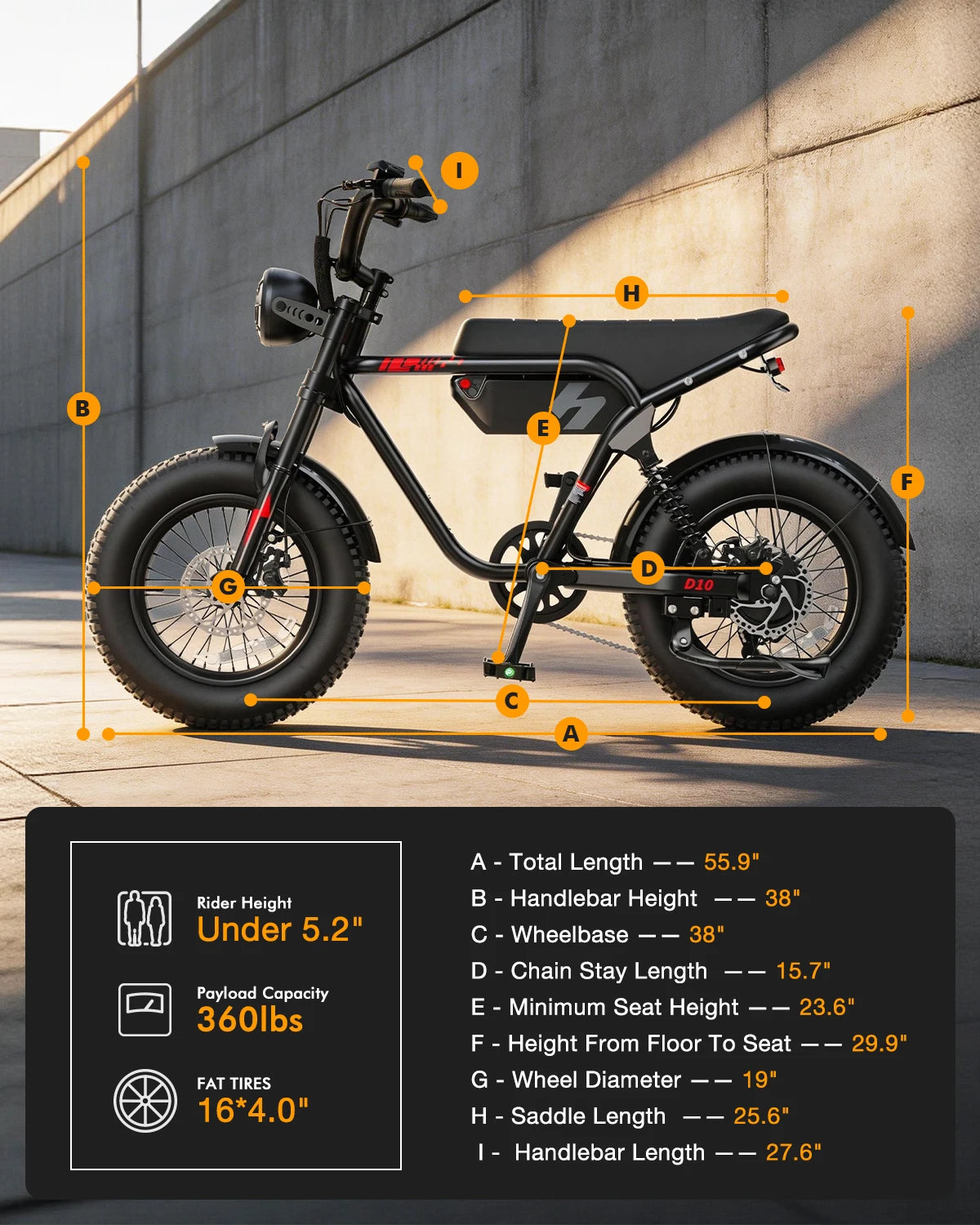 Hopepeak D10 Electric Bike, 16" Fat Tires Electric Mountain Bike, 1500W Peak Motor 48V 13Ah, 25 MPH 60Mi Range Off-Road Ebike with Full Suspension