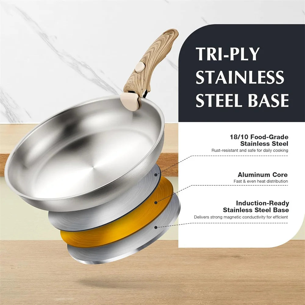 . 11-Piece Stainless Steel Cookware Set 18/10 Stainless Steel Pots and Pans With Detachable Handle .