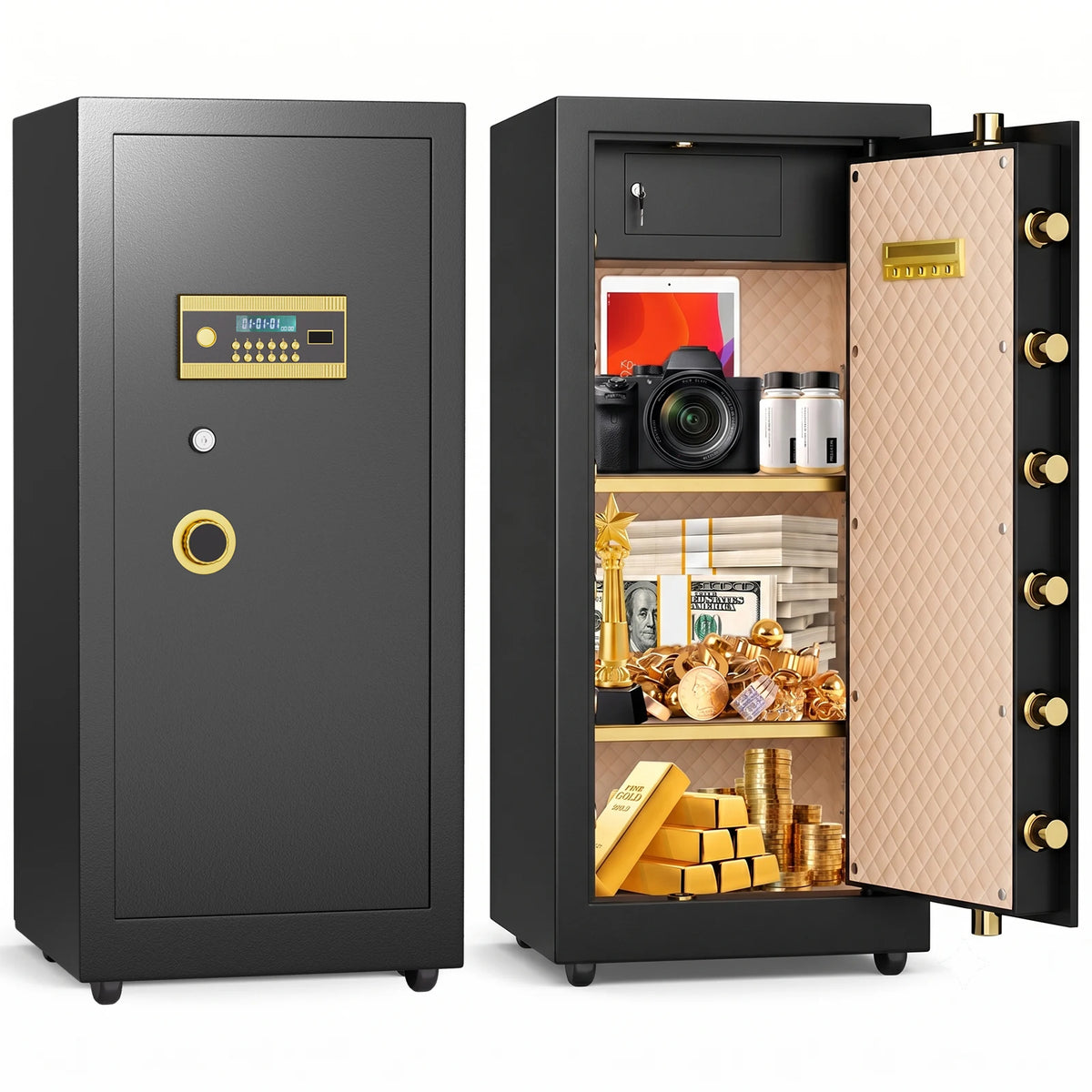 Kavey 10.0 Cub Home Safe with Adjustable Shelve.Heavy Duty Safe with Solid Bolts, LCD Screen, Separate Lock Box, Extra Large Safe Box.