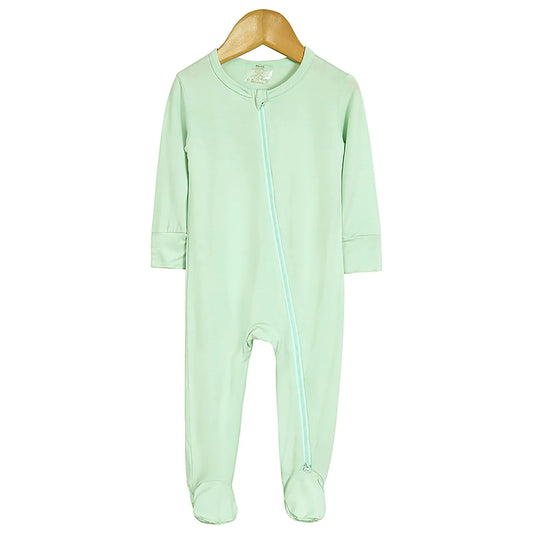 Long Zipper Girls Bodysuits Footed Long Sleeve Baby Pajamas