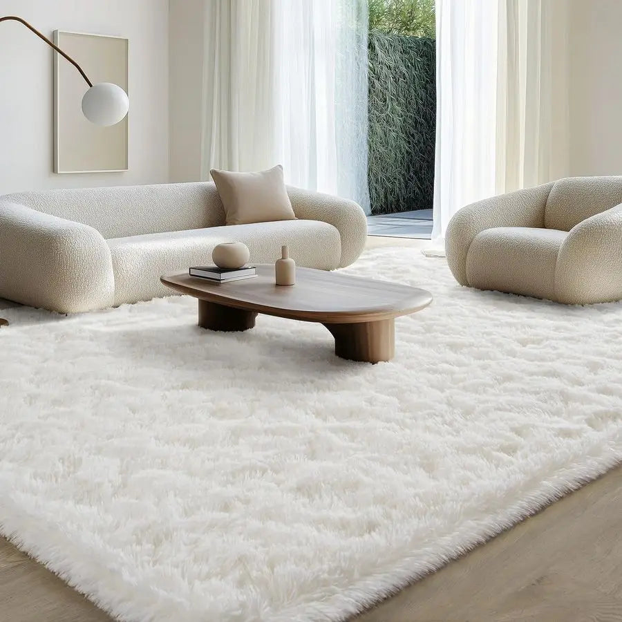 Fluffy Rugs for Living Room 5x8 Cream White, Washable