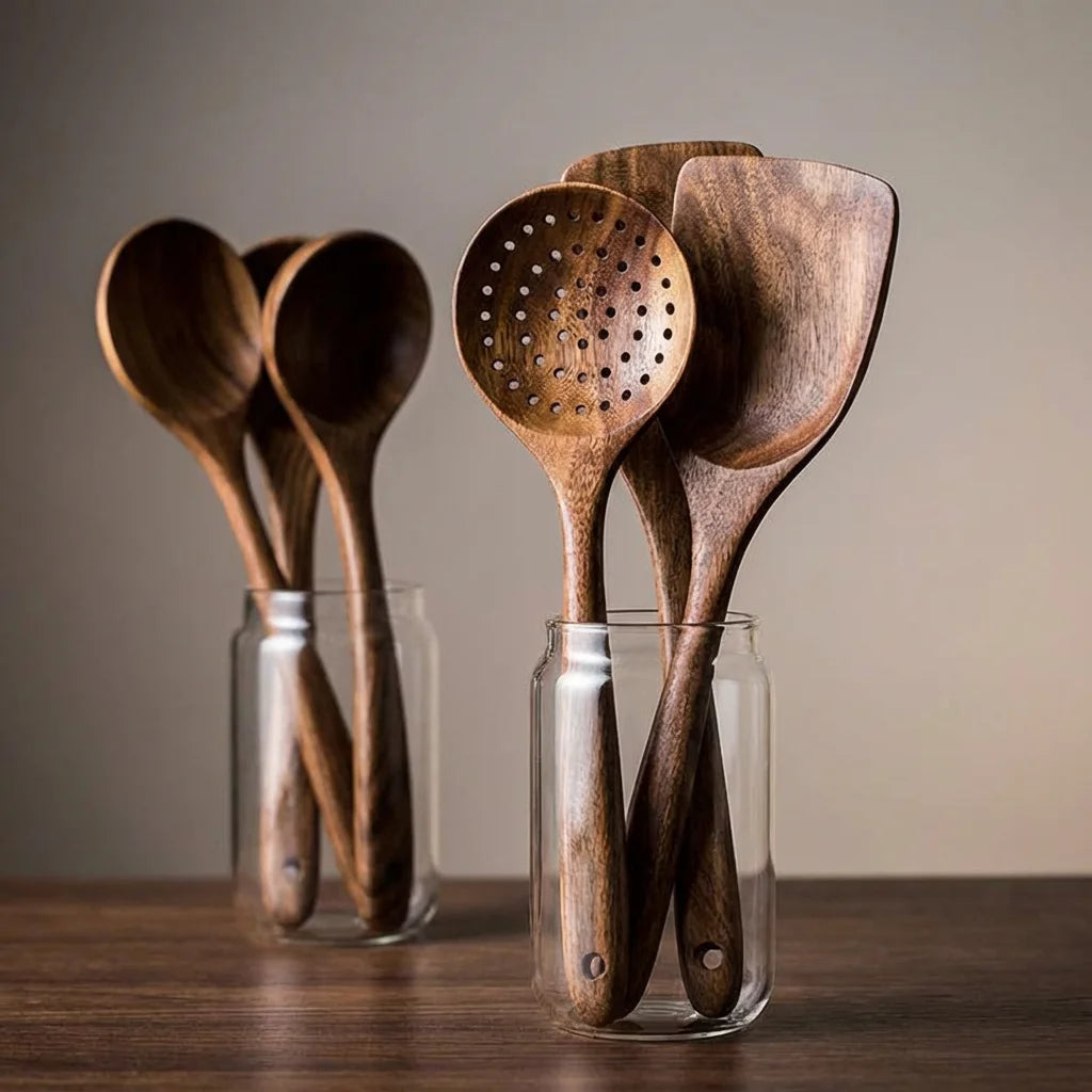 5 Pieces - Acacia Wood Heat Resistant Wok Spatula