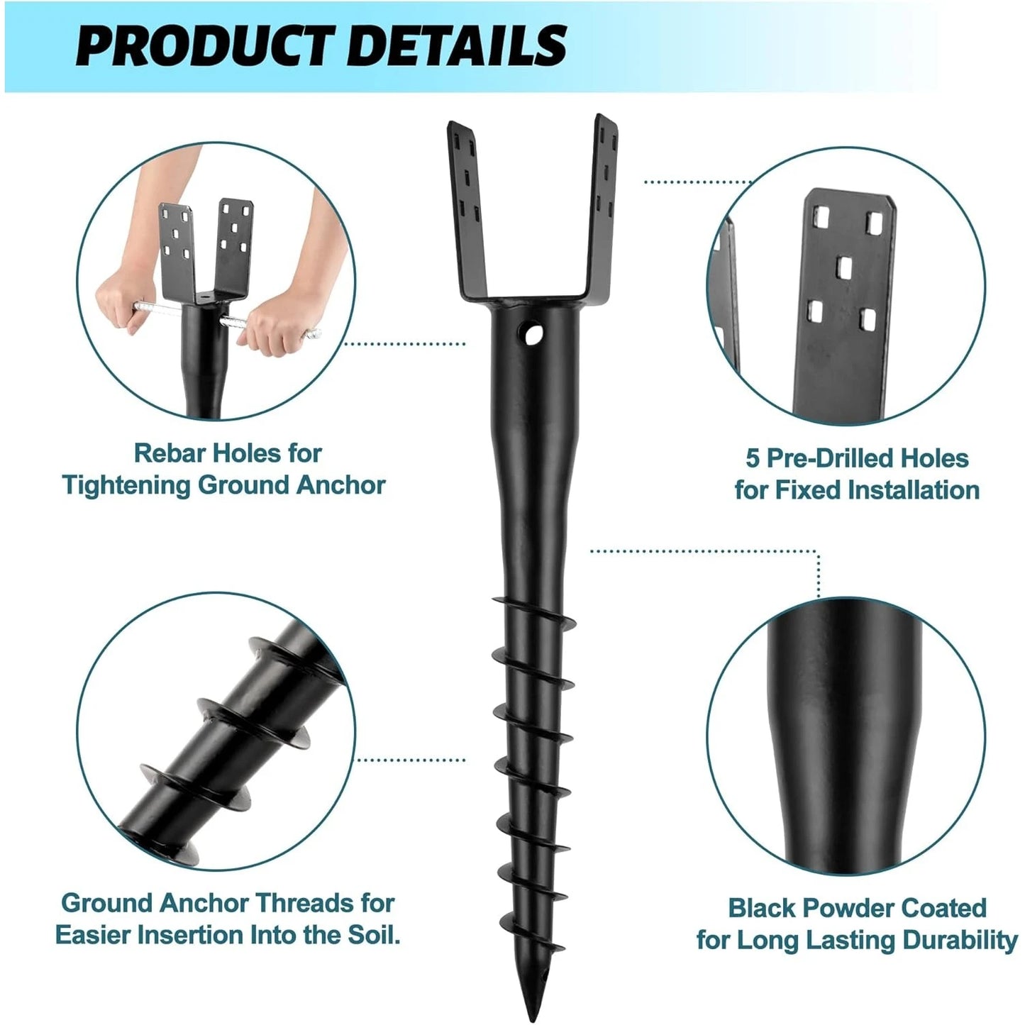 1/2/4 Pack No Dig Ground Screw Anchor - Black U Shaped Post Stake .