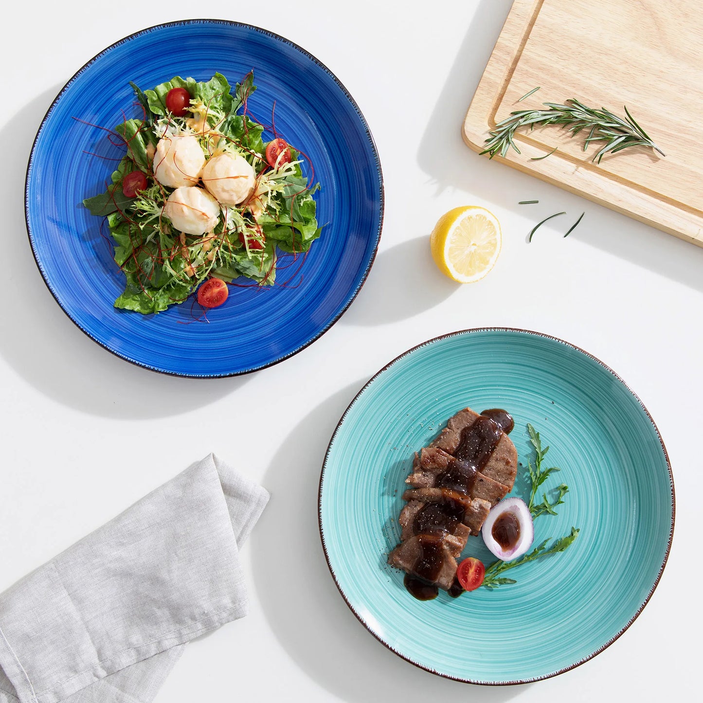 Bonita Blue 10.4 inch Dinner Plate Set of 6, Hand painted Big Plate Set in Rustic Look.