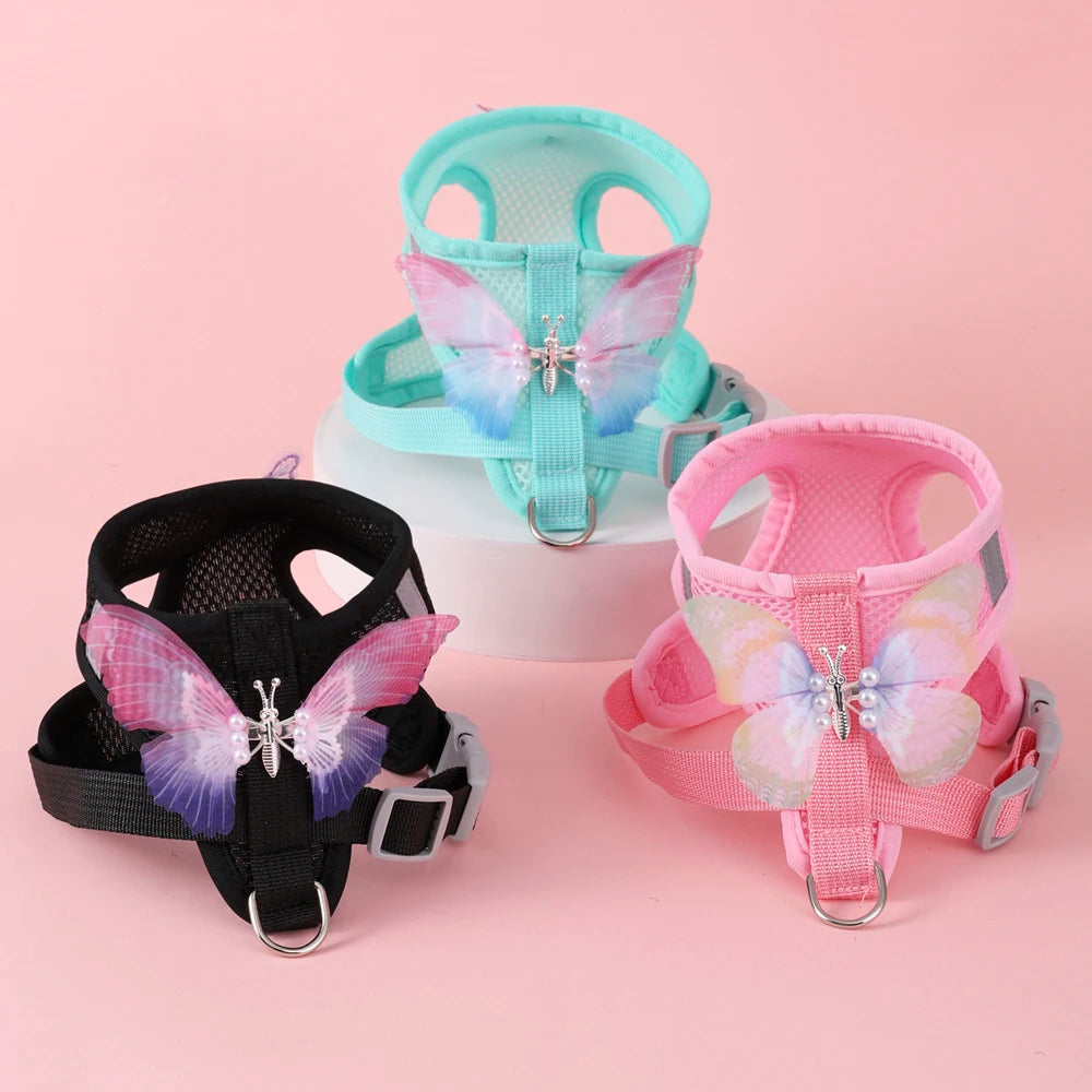 New Breathable Cute Cat Harness Set Butterfly Small Dog Harness.