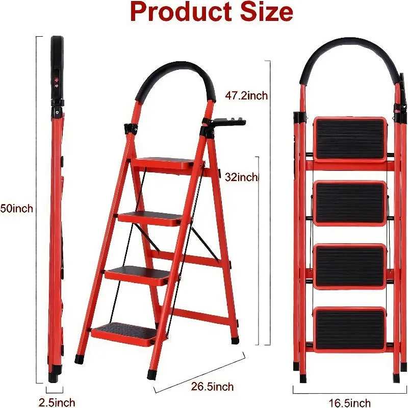 1 Heavy-Duty 3/4-Step Portable Folding Ladder, 500 Lb Weight Capacity,.