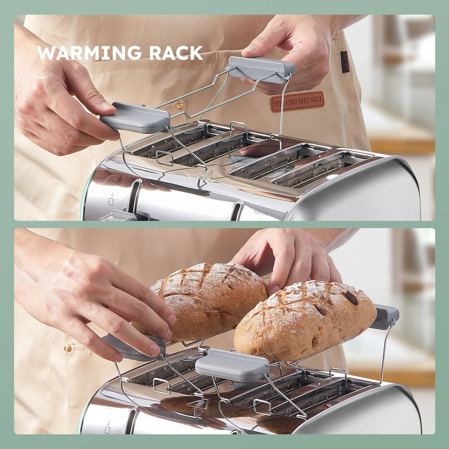 4 Slice Stainless Steel Toaster, Extra Wide Deep Slots for Thick Bread & Bagel, High Lift Lever Design, 7 Browning Shades with Warm Rack, Removable Crumb Tray, Silver