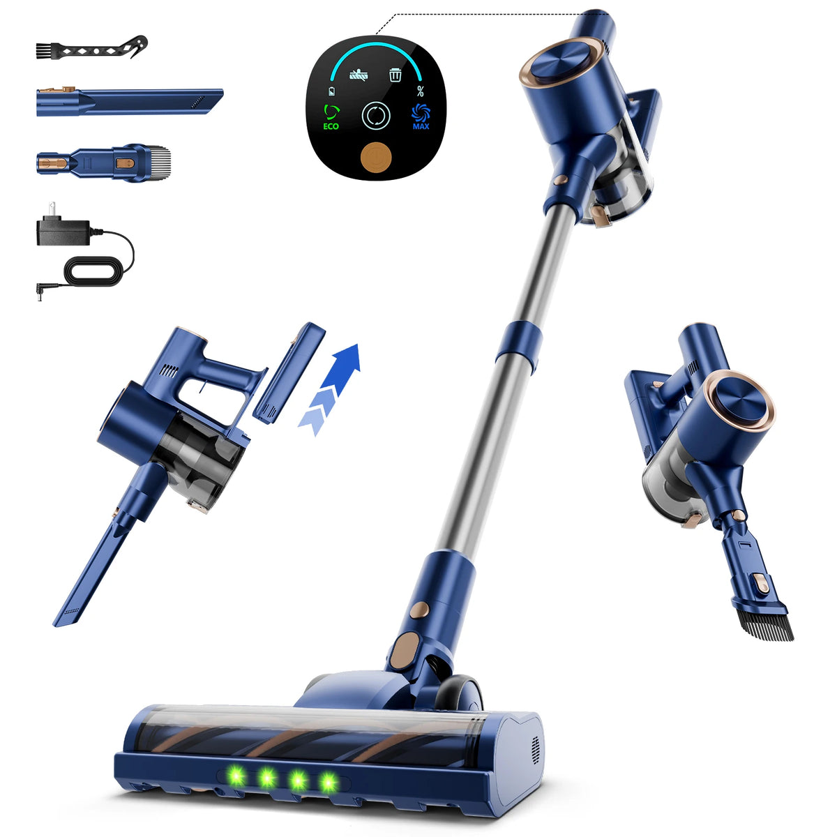 78KPa Powerful Cordless Vacuum Cleaner LED Display 45Mins Self Standing Stick Vacuum 1.5L Large Dust Cup .