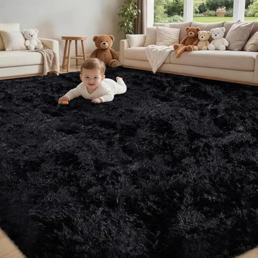 8x10 Area Rug. Ultra Soft Fluffy Shag Black Rugs, Large Fuzzy Plush Indoor Non Slip Carpet Washable Rug .