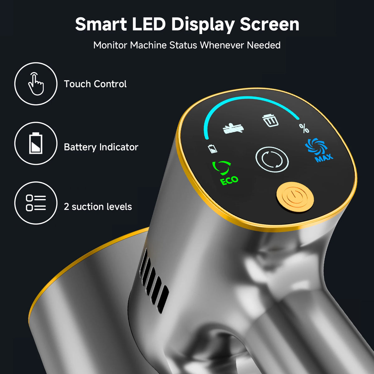 78KPa Powerful Cordless Vacuum Cleaner LED Display 45Mins Self Standing Stick Vacuum 1.5L Large Dust Cup .