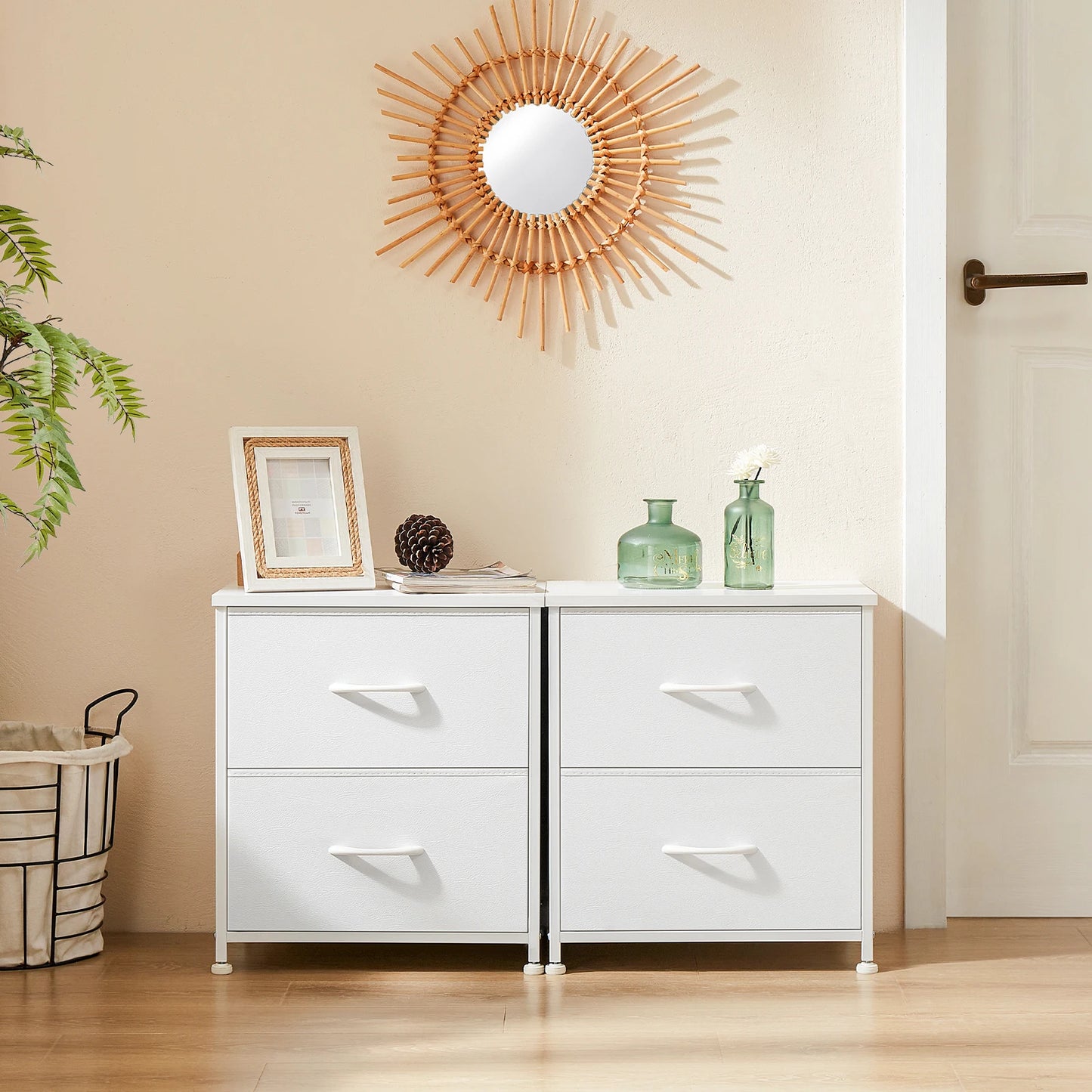 Nightstand Bedside Table Storage Closet Chest 2 Fabric Drawers