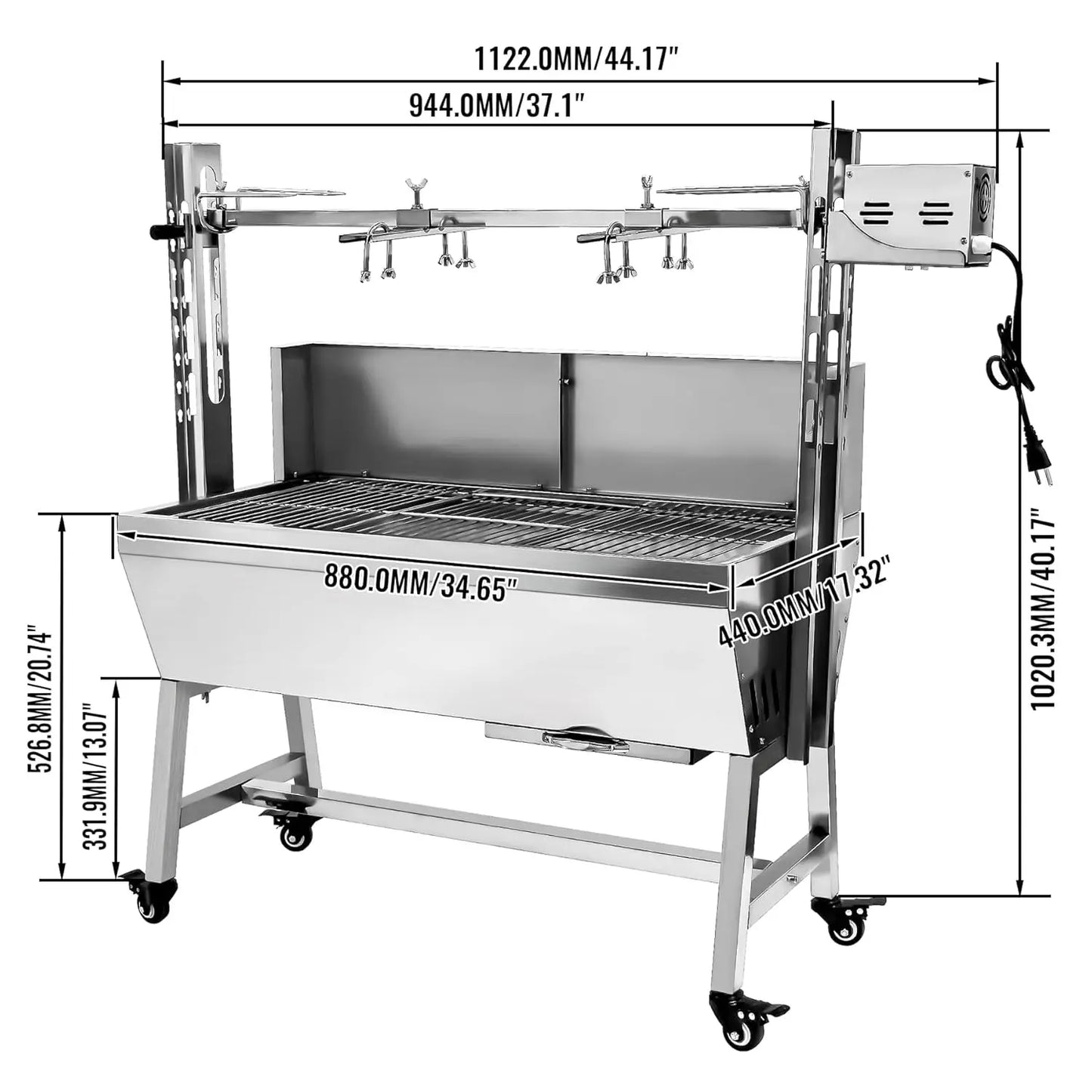 132LBS Stainless Steel Rotisserie Grill Roaster . with Back Cover Guard 25W Motor.