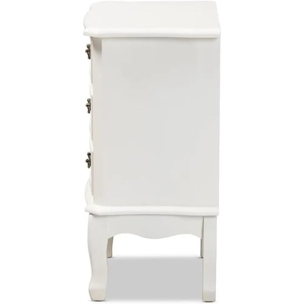 French Provincial Style White Nightstand with Brass Handles