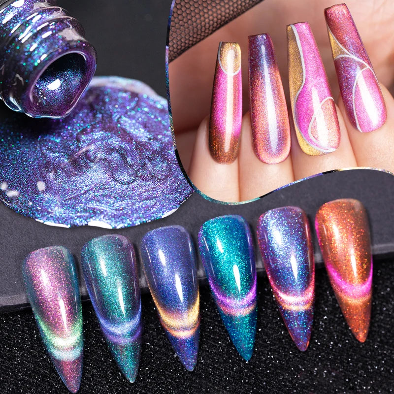 .6pcs/set Aurora Glitter 9D Cat Magnetic Gel Nail Polish With Magnet Soak Off UV Nail Art Varnish Kit For Manicure