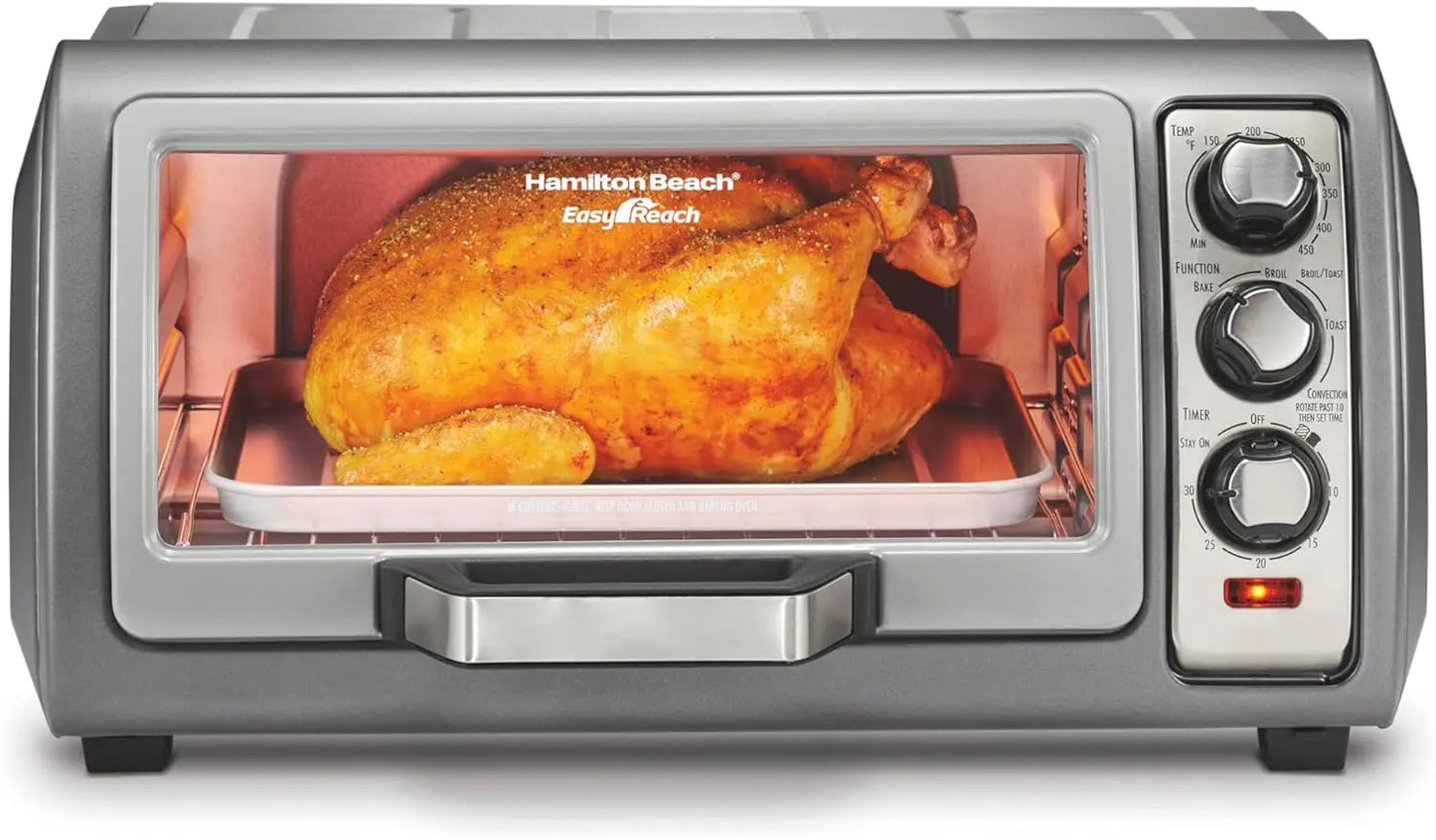 6 Slice Convection Toaster Oven With Easy Reach Roll-Top Door., Auto Shutoff, Silver.