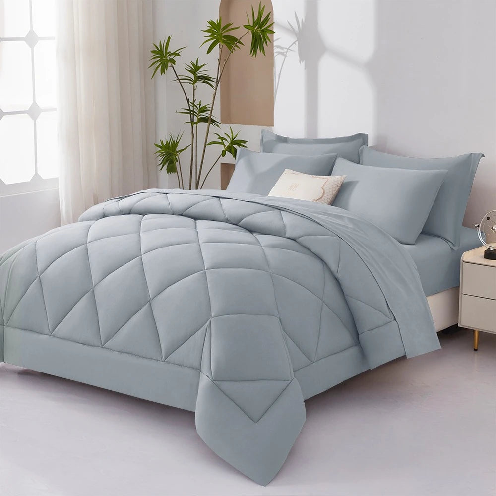 5/7pcs  Comforter Sets Queen-Breathable Comforter-Ultra-Soft Fluffy Fiber Filling, Warmth For All Seasons-Bed In A Bag .