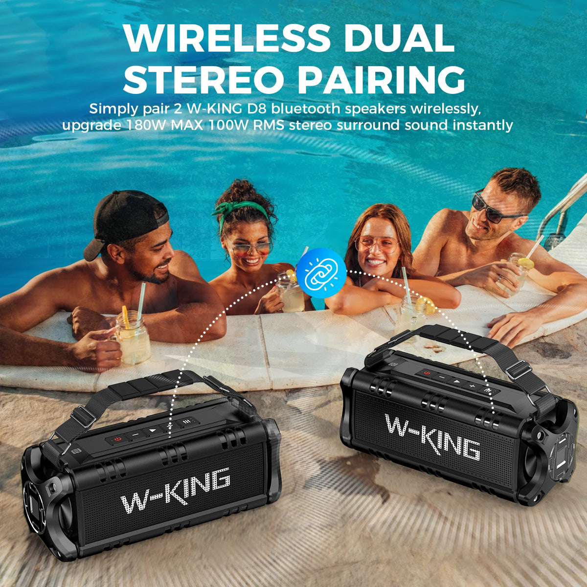 W-KING D8 Bluetooth Speaker, 50W RMS IPX6 Waterproof Loud Speakers Bluetooth Wireless.