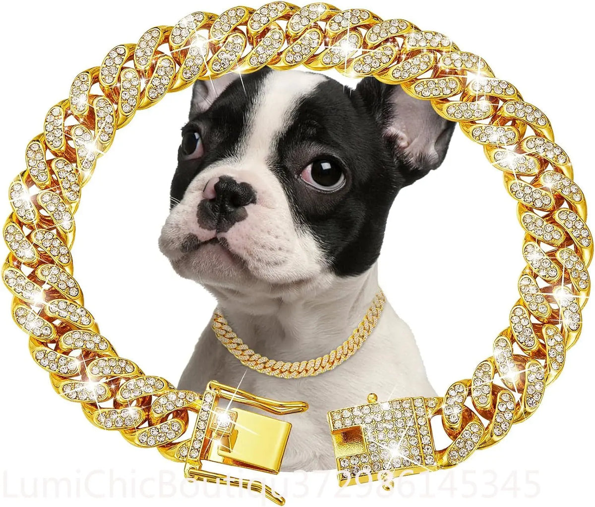 Luxury Gold Metal Dog Chain Collar Bling Pet Jewelry Necklace For Small Medium Large Dogs. Cats .