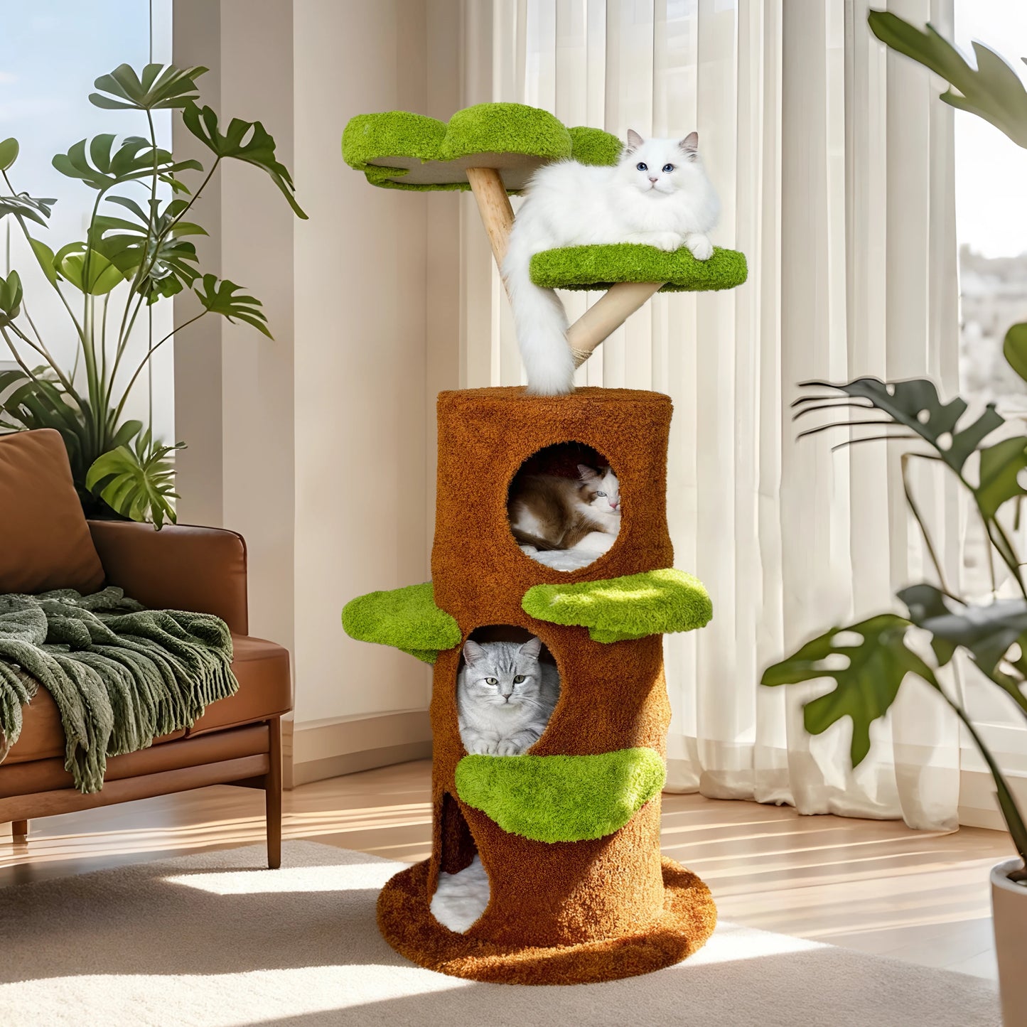 Luxury Wood Modern Cat Tree Tower Cat Scratching Post with Condo Bed .