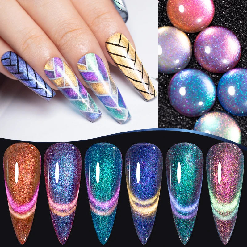 .6pcs/set Aurora Glitter 9D Cat Magnetic Gel Nail Polish With Magnet Soak Off UV Nail Art Varnish Kit For Manicure