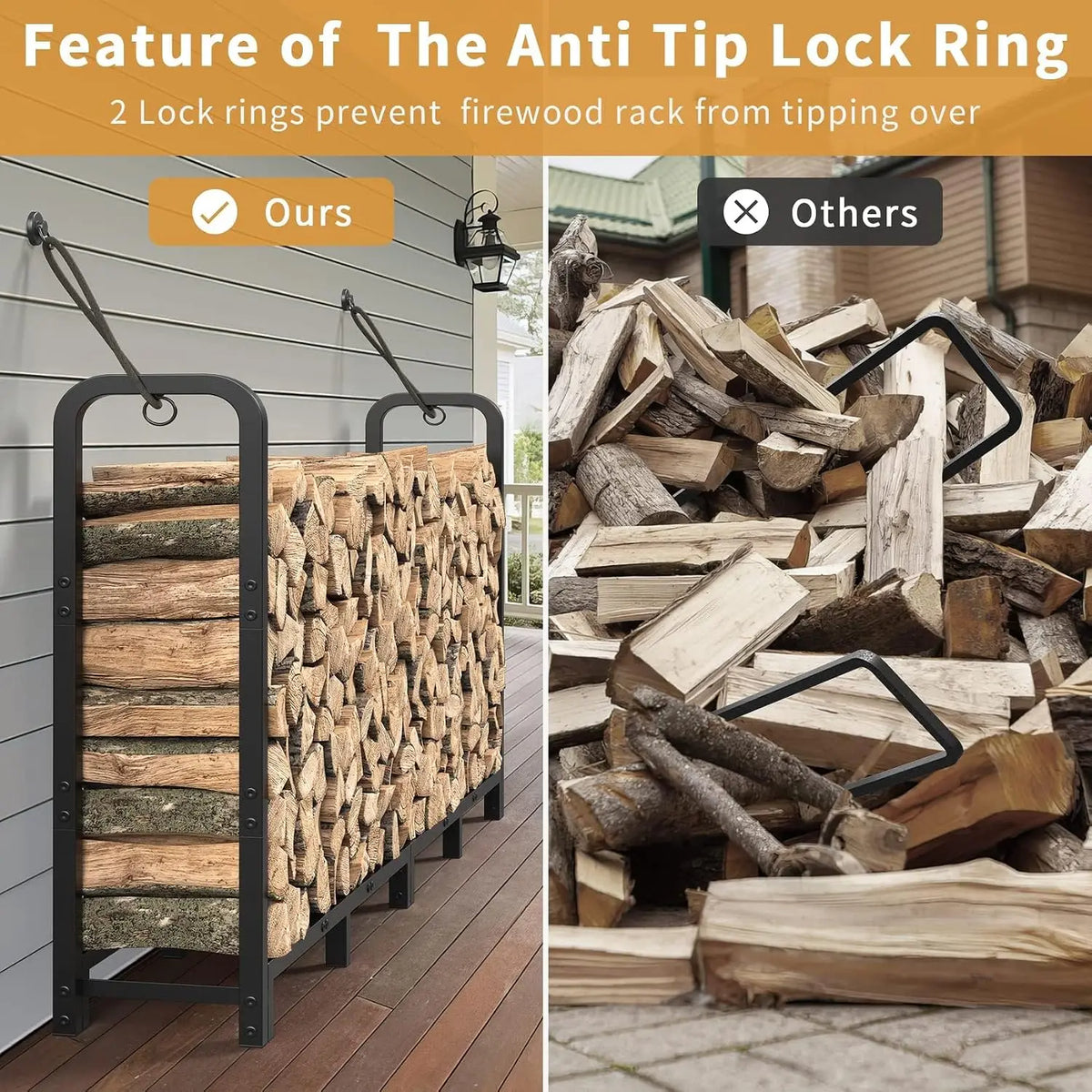 8ft Firewood Rack Outdoor Indoor, Upgraded Heavy Duty Adjustable Fire Wood Rack Holds Up to 4500lbs, .