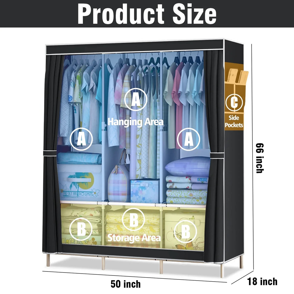 Closet Wardrobe Organizer Storage Rack Portable Clothes Shoe Clothing Shelf Dustproof Non-woven Fabric.