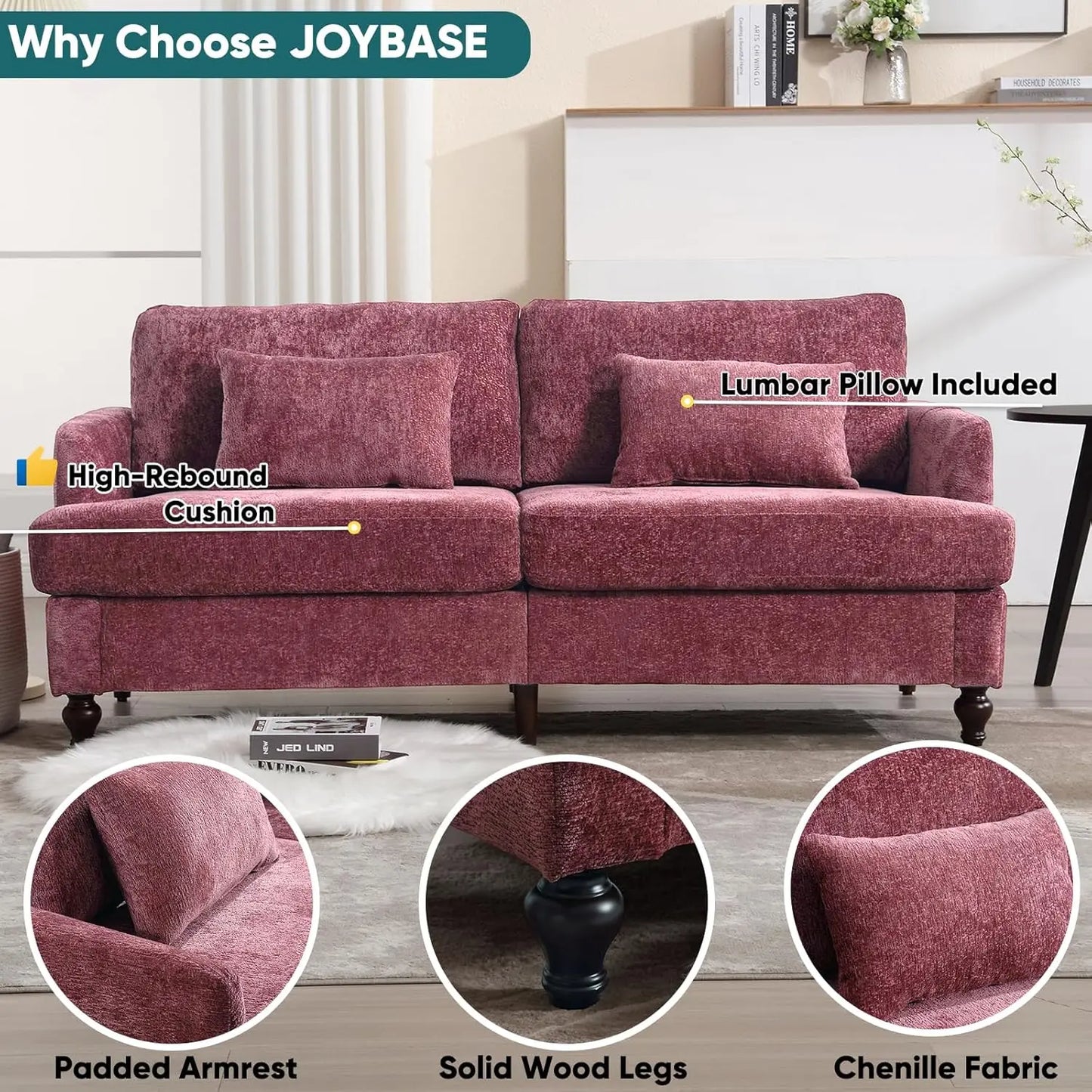 70 inch Loveseat Sofa, Mid-Century Modern Love Seat Couch with Wood Legs, Upholstered Comfy Sofa.