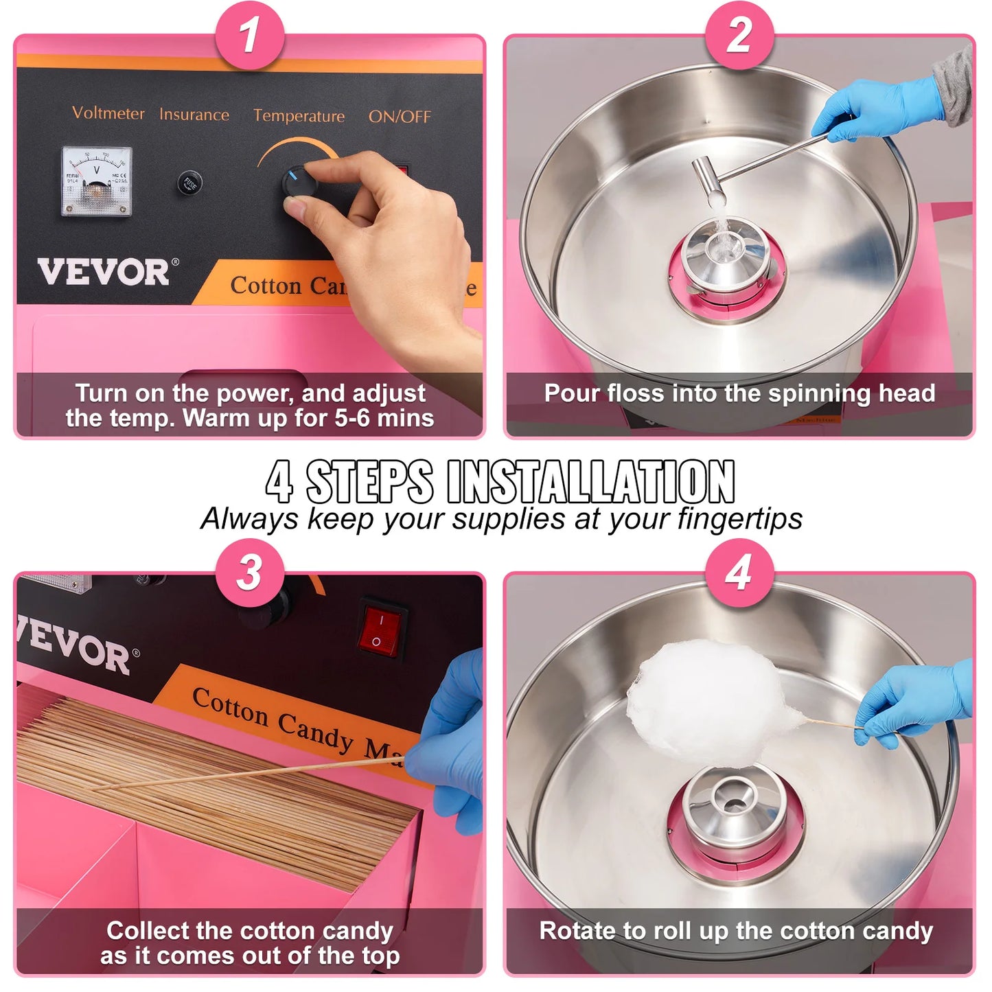 SucceBuy Electric Cotton Candy Machine with Cart 1000W Commercial Floss Maker .