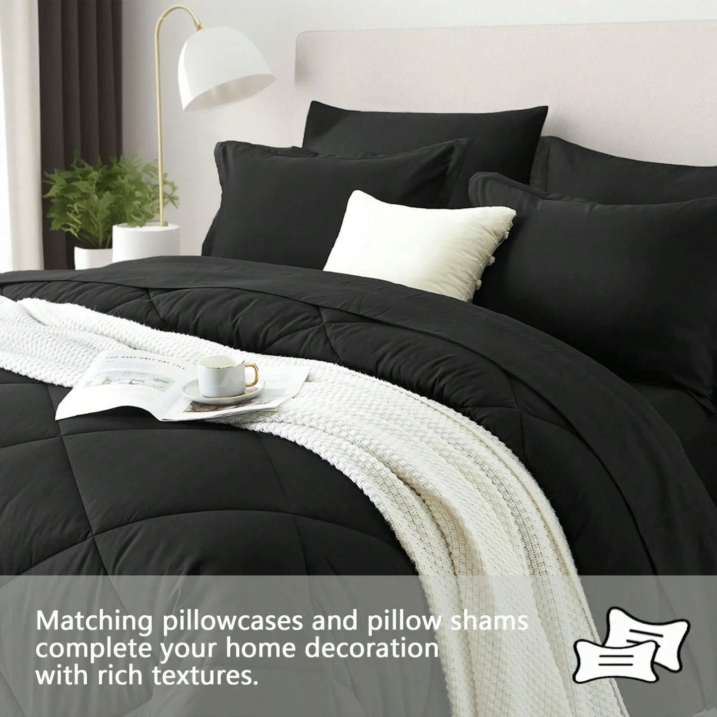 5/7 Piece Solid Color Bed Comforter Set Queen, Creative Geometric Pattern Design, ...Bed In A Bag For All Seasons.