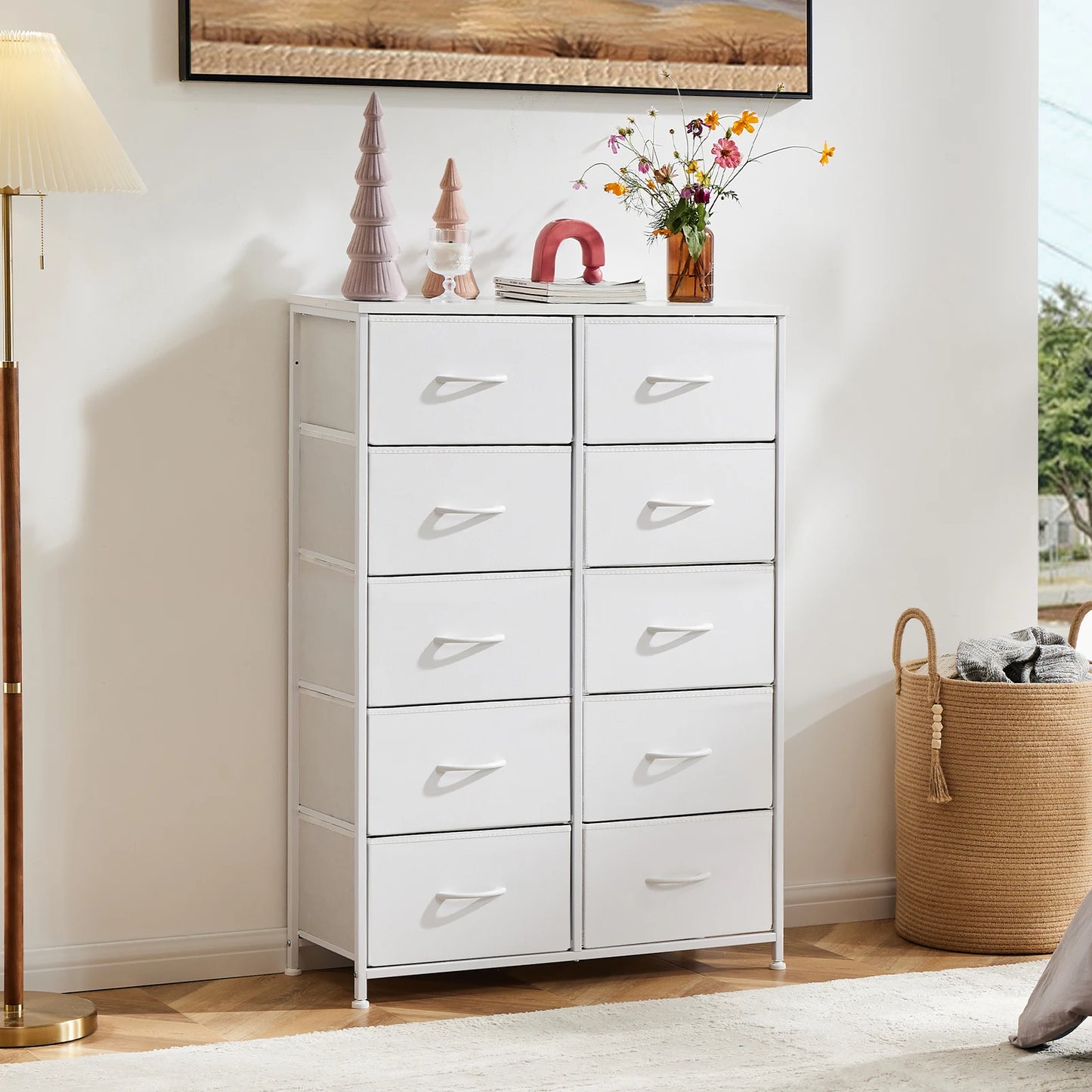 Bedside Table For Bedroom With 10 Fabric Drawers Nightstand Storage Cabinet