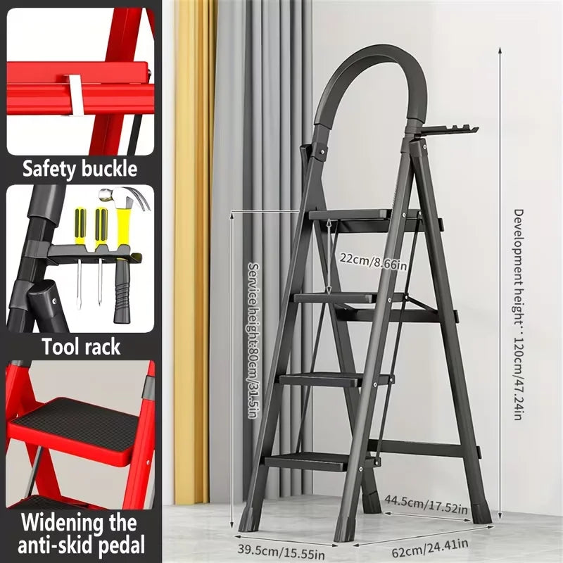 1 Heavy-Duty 3/4-Step Portable Folding Ladder, 500 Lb Weight Capacity,.